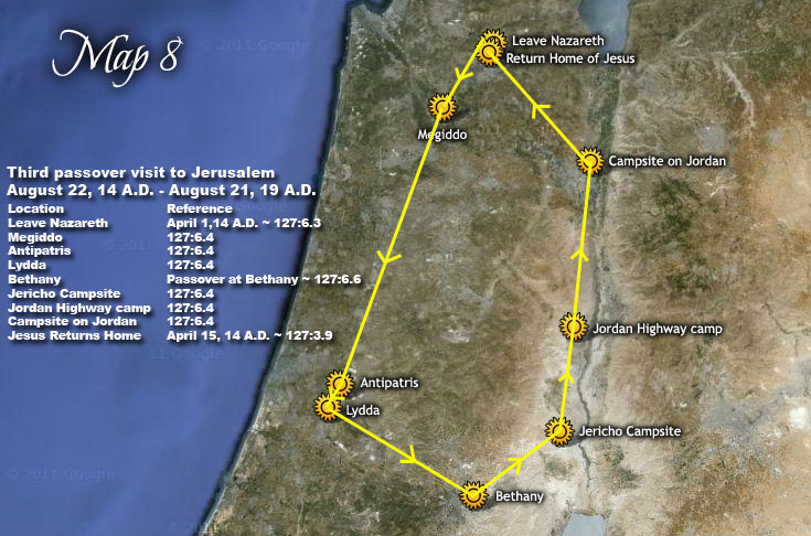 Third passover visit to Jerusalem - August 22, 14 A.D. - August 21, 19 A.D.