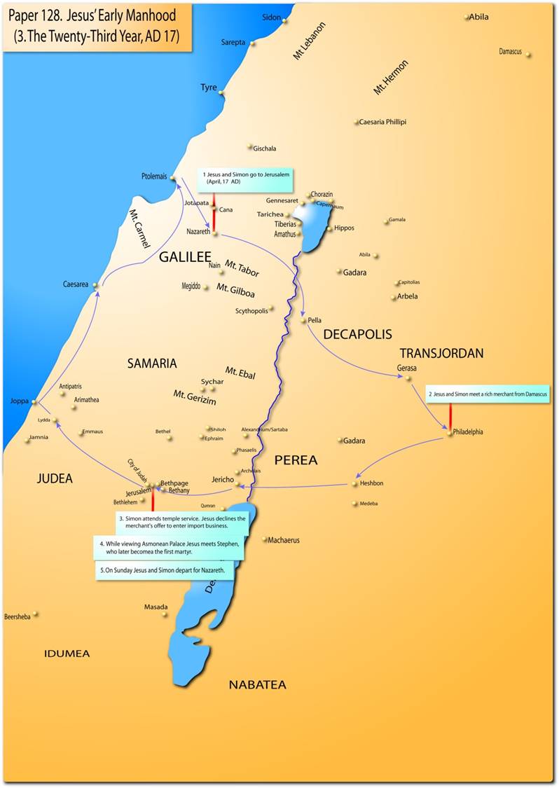 They journeyed to Jerusalem by way of the Decapolis and through Pella, Gerasa, Philadelphia, Heshbon, and Jericho.