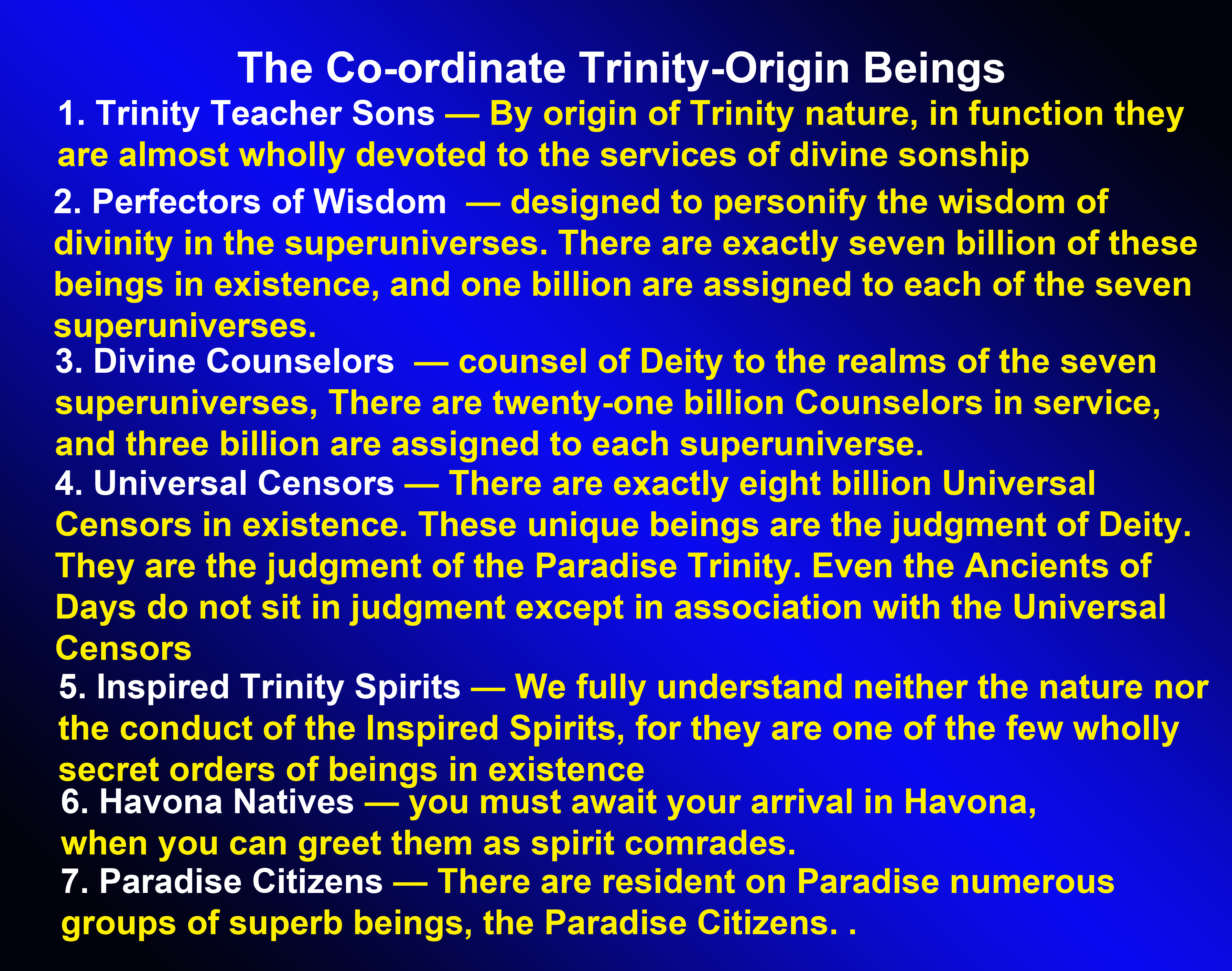 The Co-ordinate Trinity Origin Beings